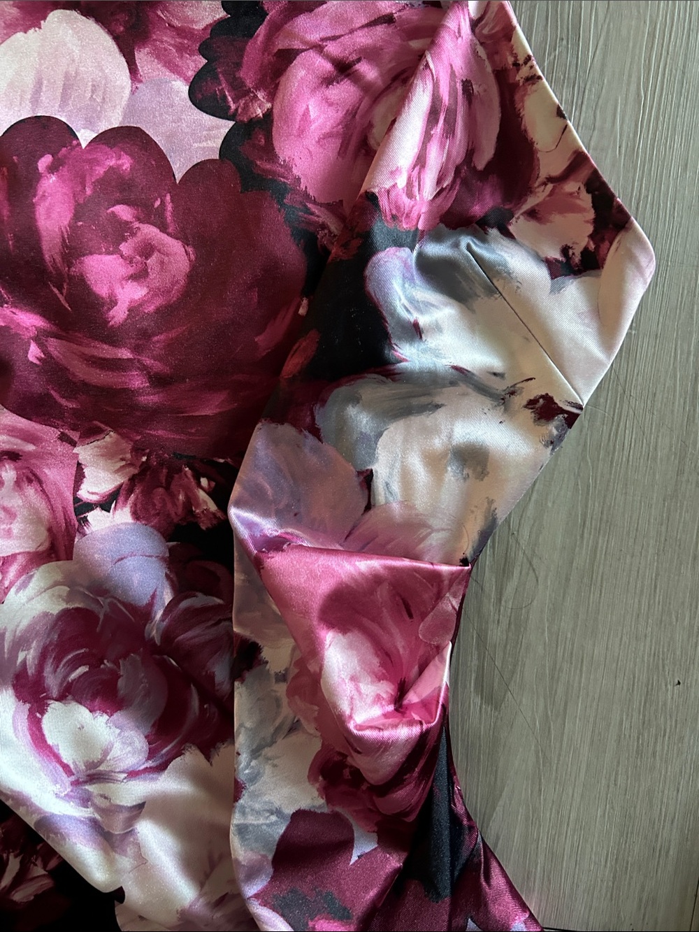 Inspired Hearts Pink and Burgundy Floral Satin Slip Dress - Picture 3 of 5